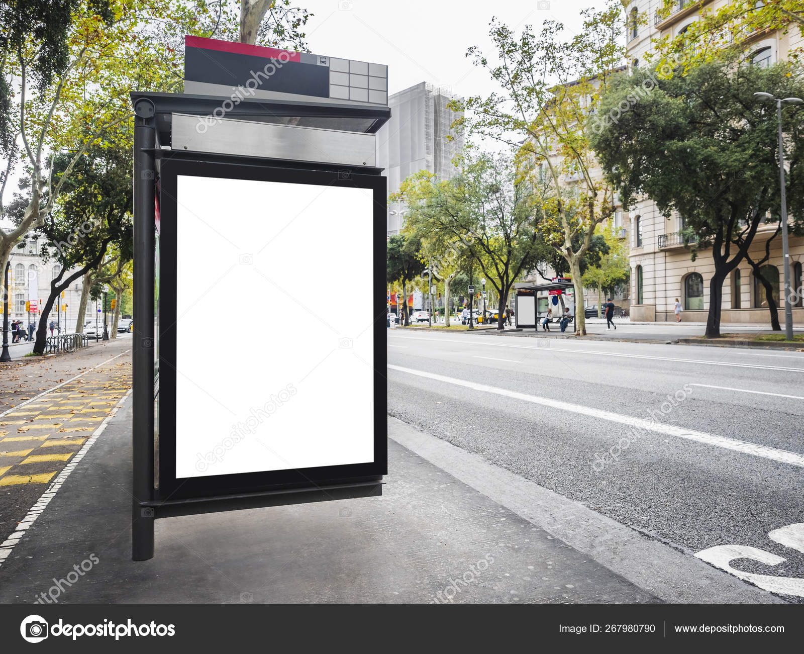 Download Free Mock Up Billboard Banner Template At Bus Shelter Media Outdoor City Street Stock Photo C Viteethumb 267980790 PSD Mockup Template