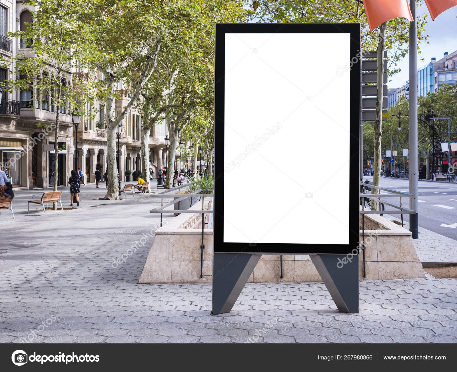 Download Mock Up Banner Signboard Stand Media Outdoor With People Walking City Street Stock Photo C Viteethumb 267980866 PSD Mockup Templates