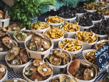 Sepette Mantar Taze sebze tezgahı Organik Çiftlik ürün seçimi