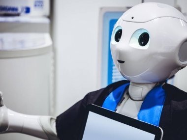 Tokyo, Japonya - Nis 13, 2018 : Pepper Robot Assistant Humanoid portre 
