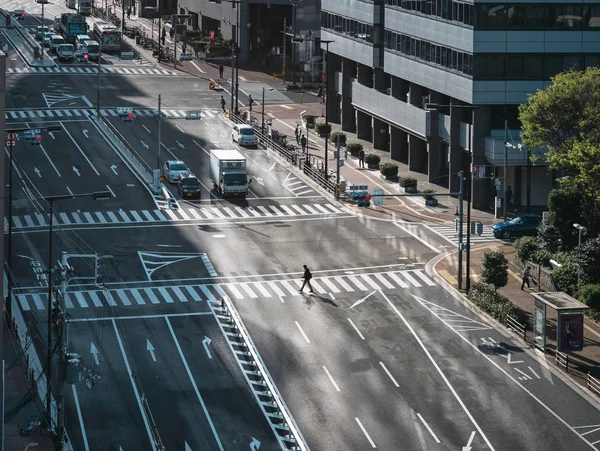 Osaka, Japan-apr 18, 2017: Osaka City Street auto vervoer zakendistrict mensen lopen op zebrapad — Stockfoto