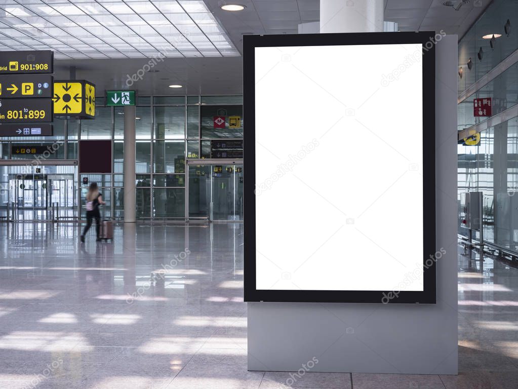 Mock up Banner Media Indoor Airport Signage information with traveler People 