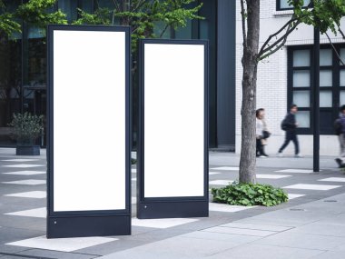 Mock up Blank Banner Işık Kutusu seti Dikey işaret standı açık