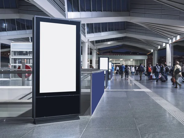 Mock up Media Advertising indoor train station Public building with People walking — Stock Photo, Image