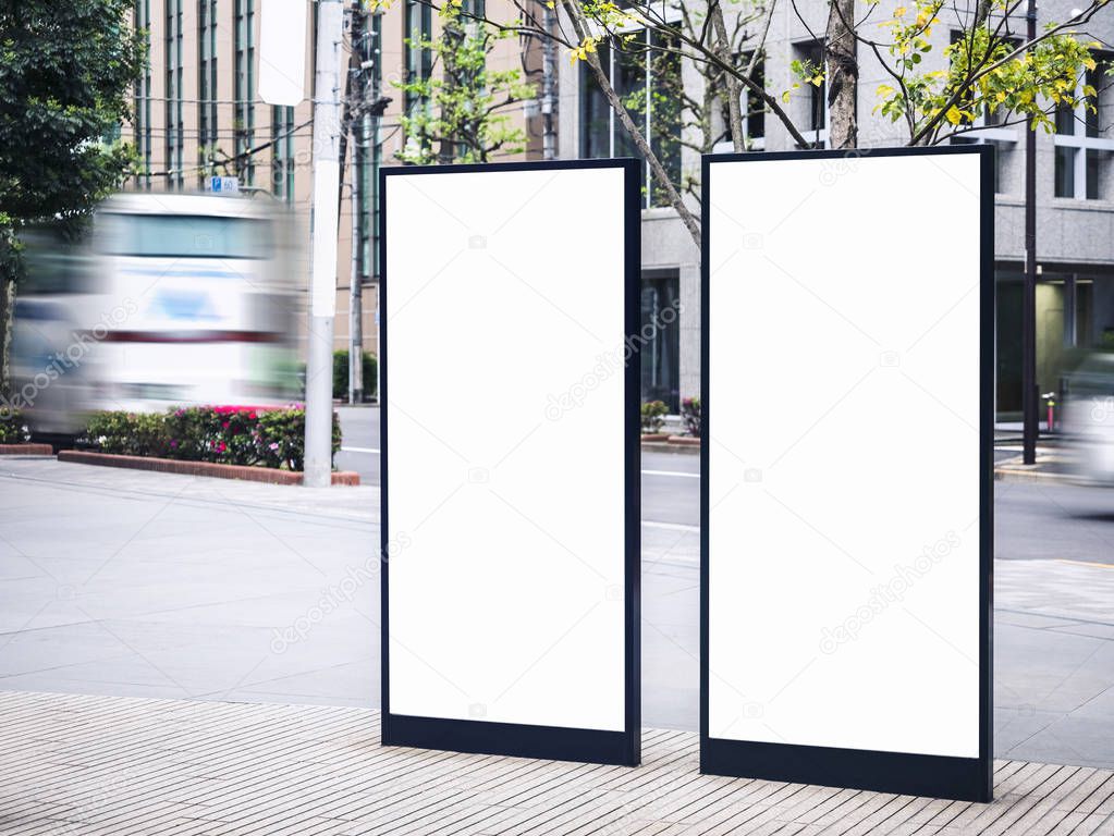 Mock up Blank Banner sign stand outdoor Public Building Media Advertising