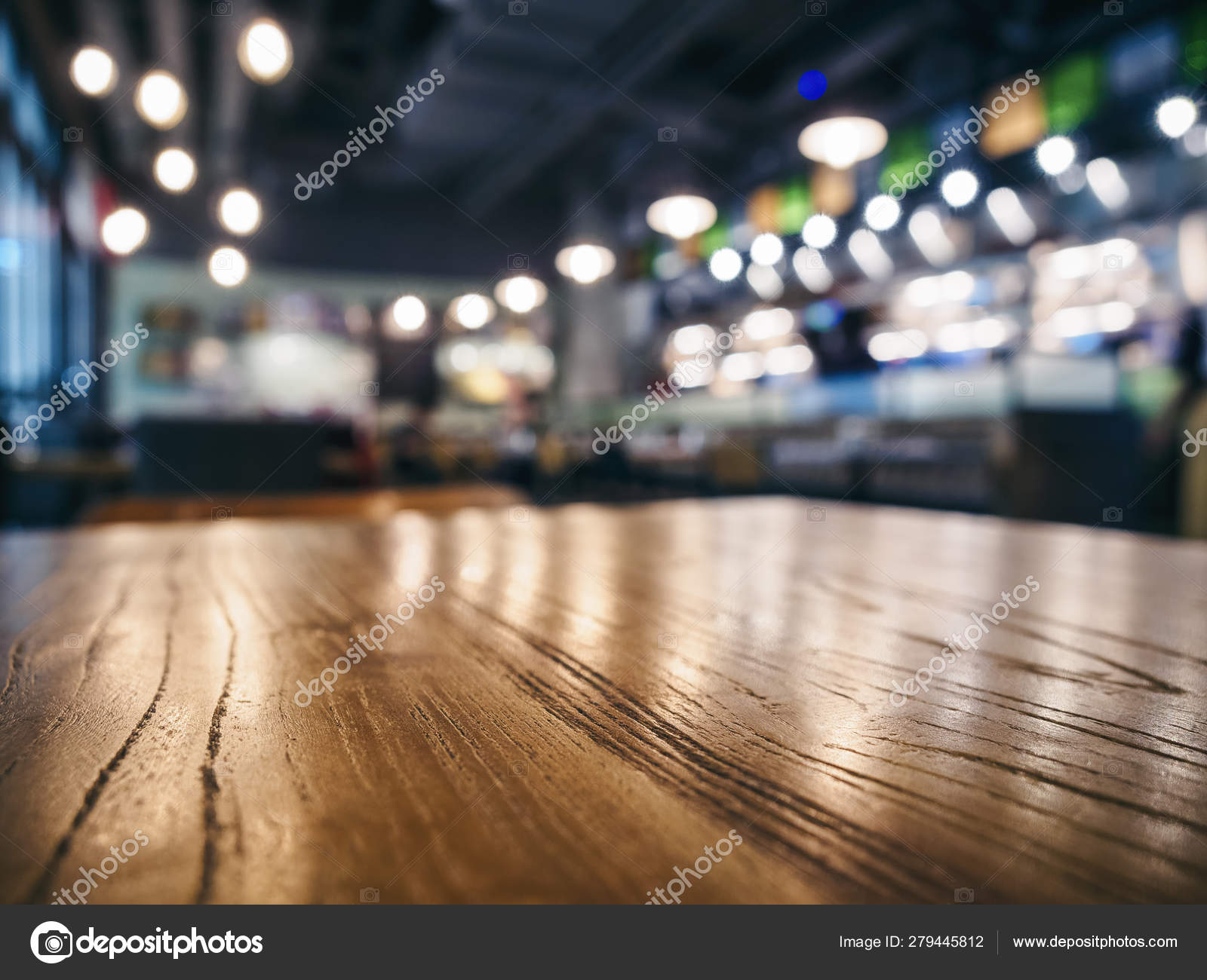 Table top wooden counter Blur Bar cafe restaurant background Stock Photo by  ©viteethumb 279445812