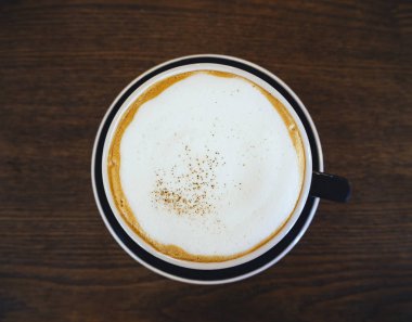 Kahve fincanı Latte sanat süt Köpük üst görünümü