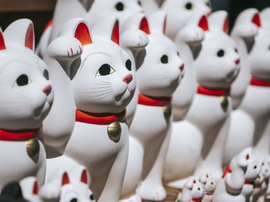 Şanslı kedi Maneki neko Japon kültürü Gotokuji Tapınağı Tokyo 'da