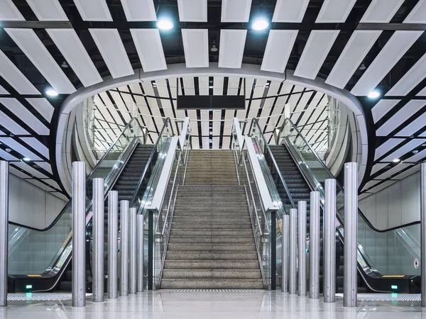 Escaleras Mecánicas Escaleras Arquitectura Interior Edificio Moderno Perspectiva Hall — Foto de Stock