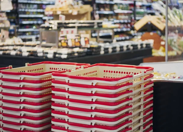 Cesta Compras Supermercado Compras Mercearia Comércio Retalho — Fotografia de Stock