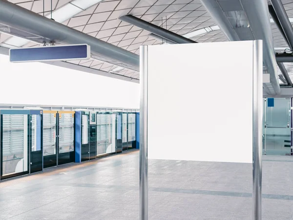 Falsificare Modello Cartello Banner Blank Nella Piattaforma Della Metropolitana Media — Foto Stock