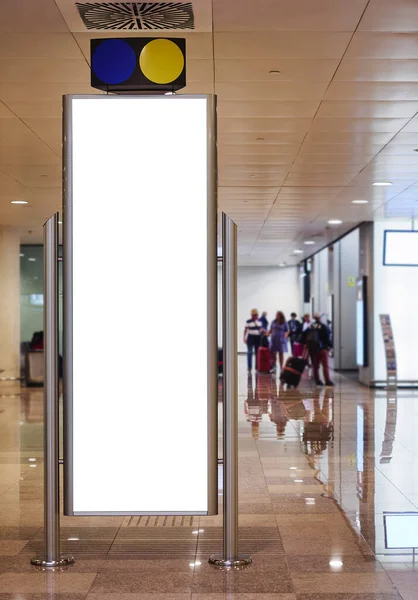 Mock Banner Sign Stand Exhibición Medios Edificio Interior Con Personas — Foto de Stock