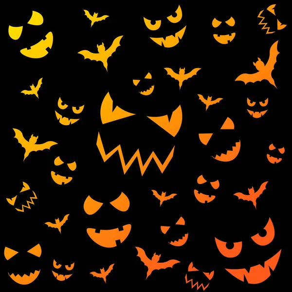 Padrão Halloween Design Com Rostos Assustadores Morcegos — Vetor de Stock