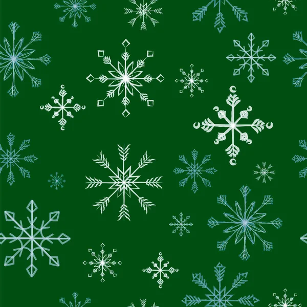 Winter Pattern Snowflakes Green Background Decorate Any Packaging Business Card — Stock Vector