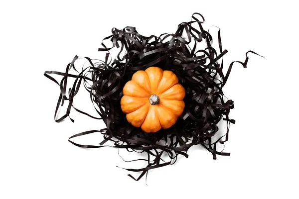 Halloween Orange Pumpkin Black Decor Isolated White Festive Concept — Stock Photo, Image