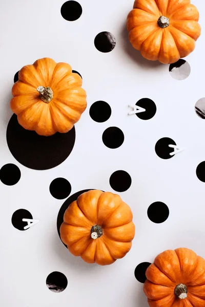 Calabazas Halloween Con Decoración Negra Concepto Festivo — Foto de Stock