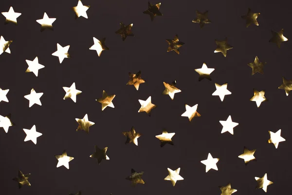 Muchas Hermosas Estrellas Doradas Sobre Fondo Negro Estilo Laico Plano —  Fotos de Stock