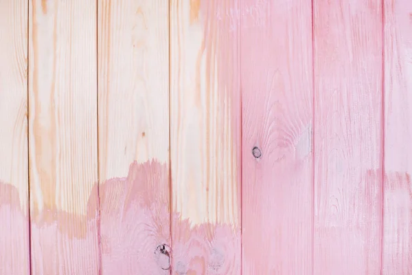 Half Painted Wooden Board Pink Color Paint Renovation Concept Top — Stock Photo, Image