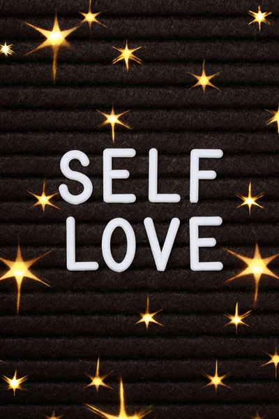 Self Love Concept Positive Message Black Letter Board White Plastic — Stock Photo, Image