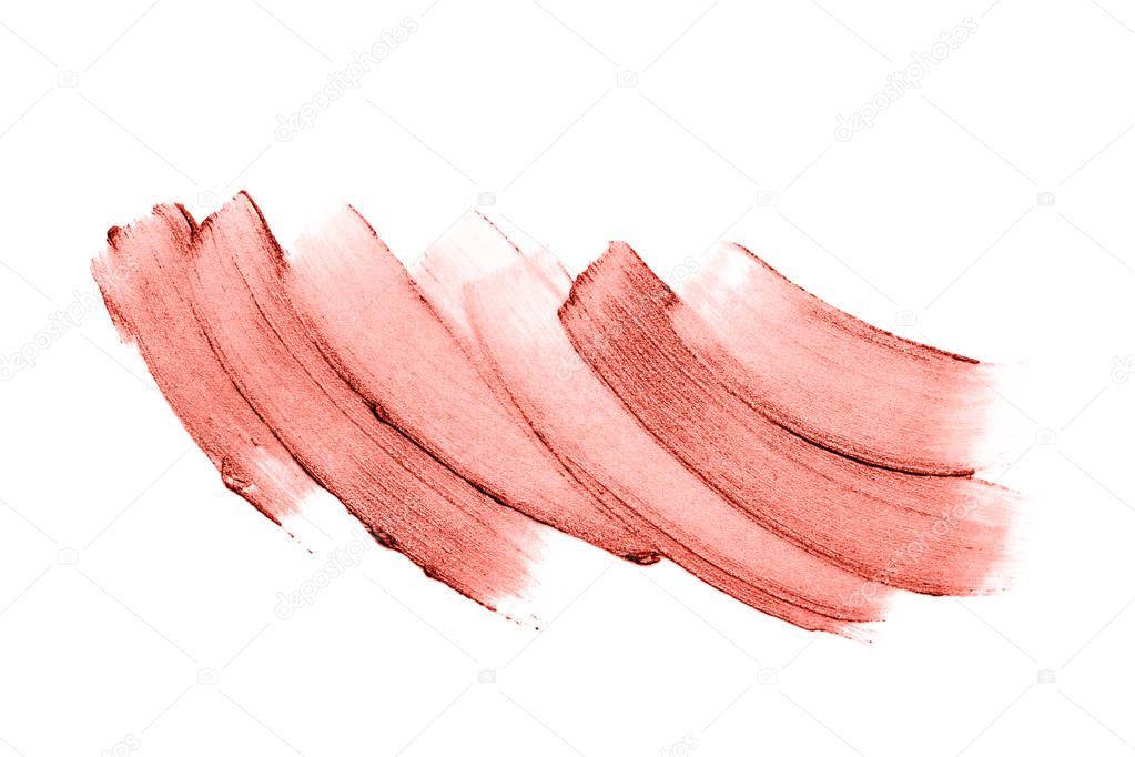 Beautiful textured living coral stroke isolated on white background Color of the year 2019. Main trend concept.