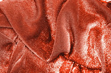 Festival malzeme dalgalı kıvrımları ile arka plan. Parti kavramı. Yaşam mercan - 2019 yılın renk.