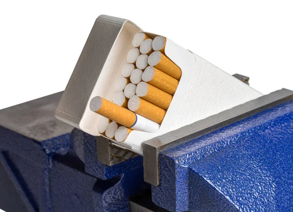 Cigarettes in a Blue Vise - Isolated on White