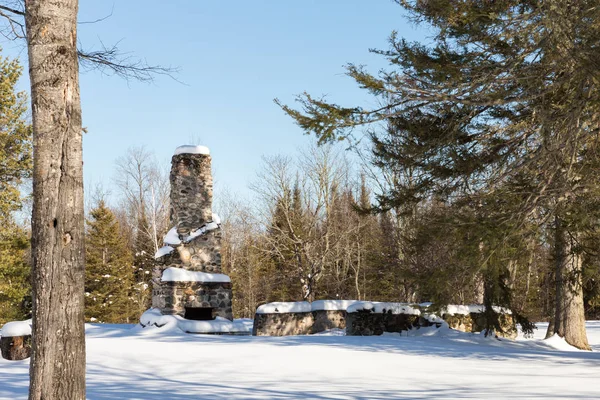 Abandoned Stone Chimney in Winter Woods — Stock Photo, Image