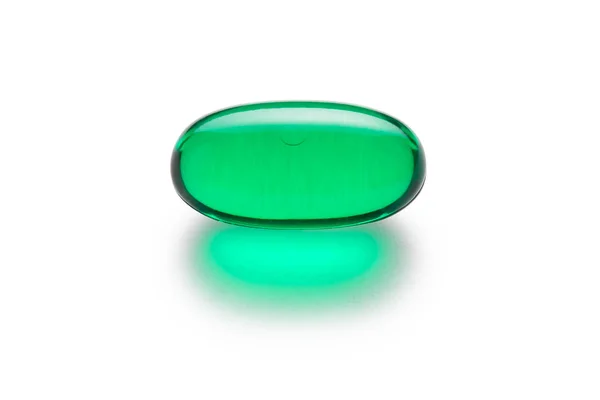 Green Gelatin Capsule Isolated on White — Stock Photo, Image