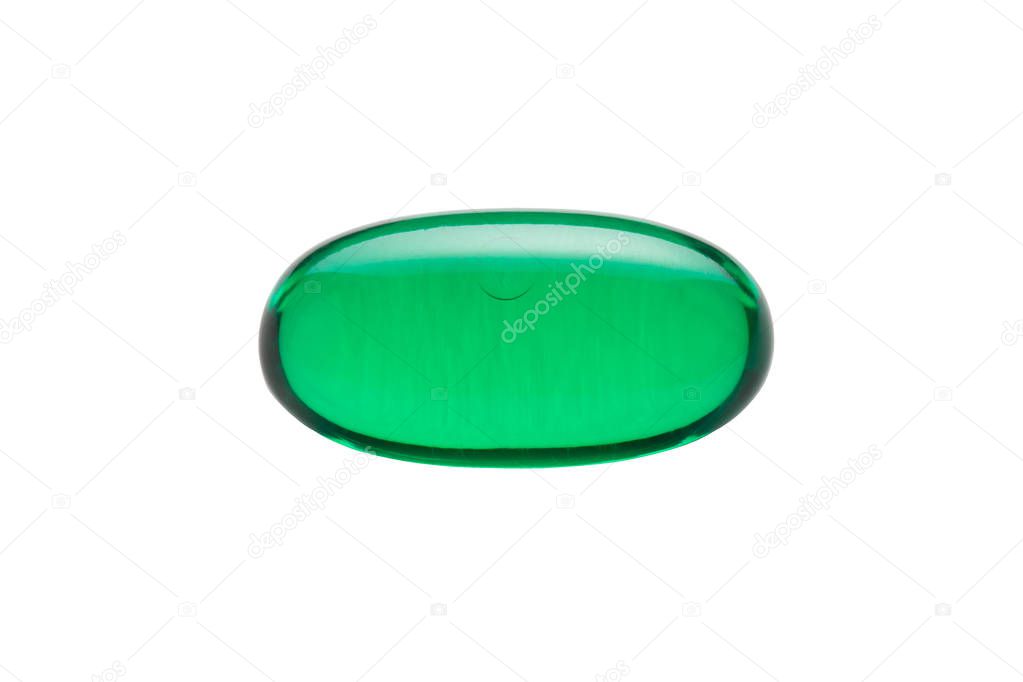 Green Gelatin Capsule Isolated on White