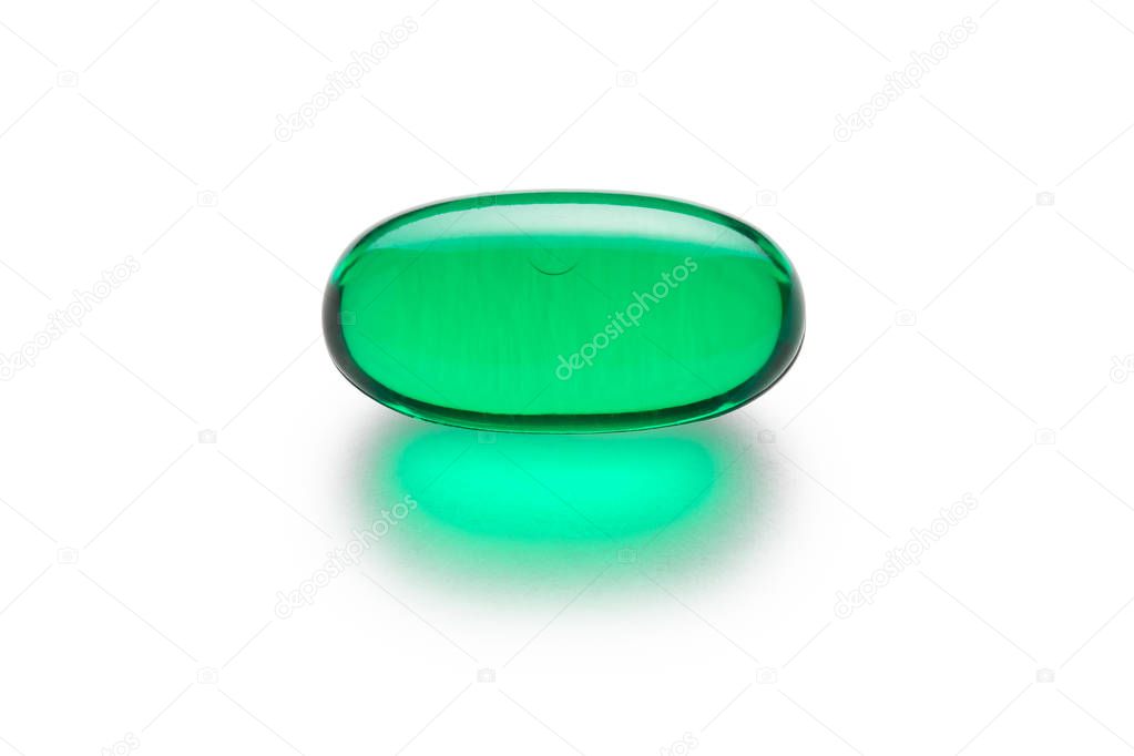 Green Gelatin Capsule Isolated on White