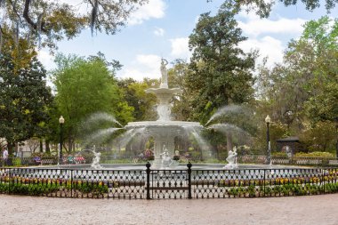 Tarihi Savannah Forsyth Park ve Çeşme