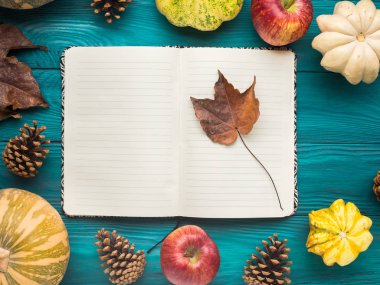 Yeşil sonbahar arka plan üzerine açık defter