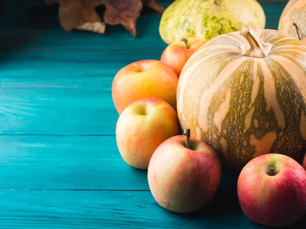 Autumn harvest concept with pumpkin apples — Stock Photo, Image