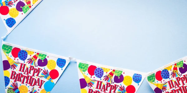 Születésnapi party banner-kék háttér — Stock Fotó