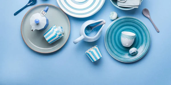 Vajilla de cerámica pastel azul — Foto de Stock