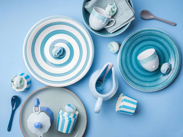 Blue pastel ceramic tableware crockery