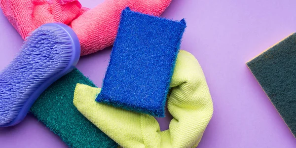 Fondo Abstracto Con Paños Limpieza Esponjas Colorido Concepto Lavado — Foto de Stock