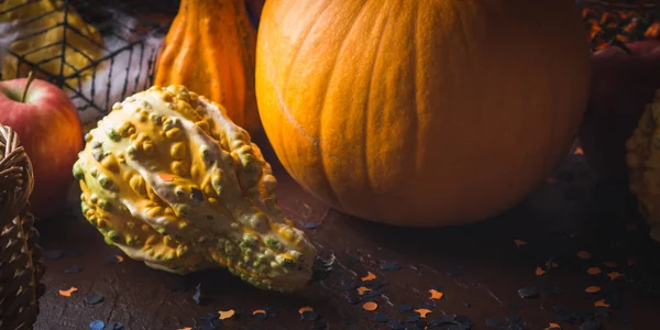 Halloween still life background with squash