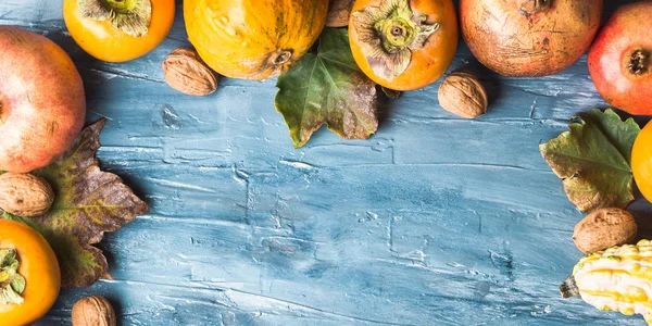 Autumn fruit thanksgiving blue background — Stock Photo, Image