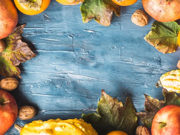 Autumn fruit thanksgiving blue background — Stock Photo, Image