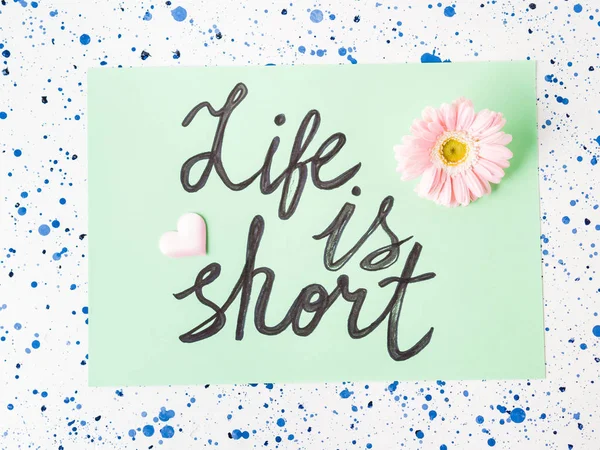 Life is short written on pastel green. Quote — Stock Photo, Image