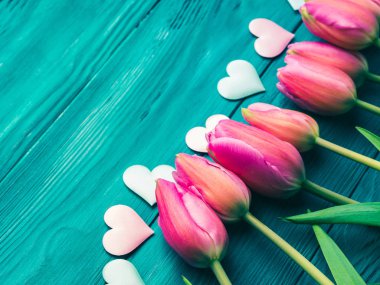 Güzel laleler ve kalpleri. Sevgililer günü