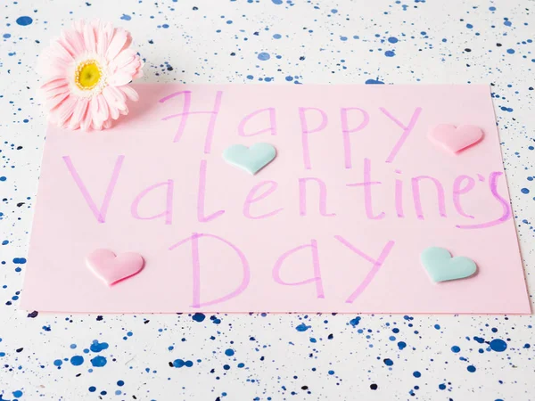 Happy Valentines day pink card with flowers — Stock Photo, Image