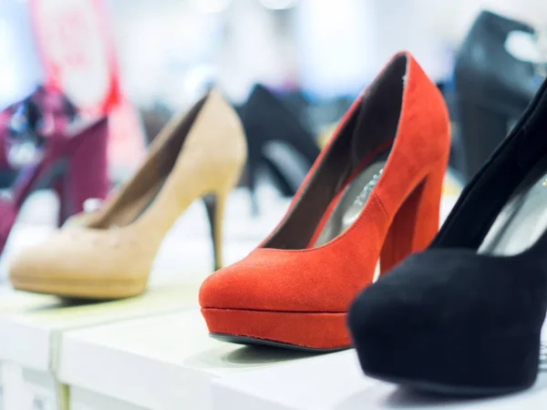 Row of high heels in a fast fashion store