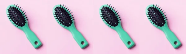 Green hair brush pattern on pink banner — Stock Photo, Image