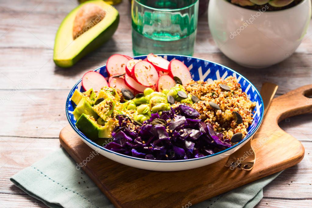 Colorful buddha bowl with veggies and quinoa
