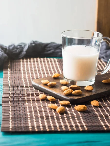 Vegan plant almond milk in a glass mug