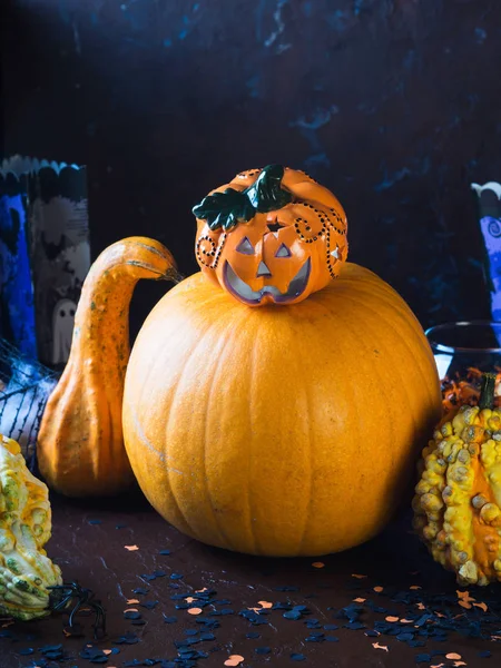 Halloween kabak ve mum. Süslemeleri — Stok fotoğraf