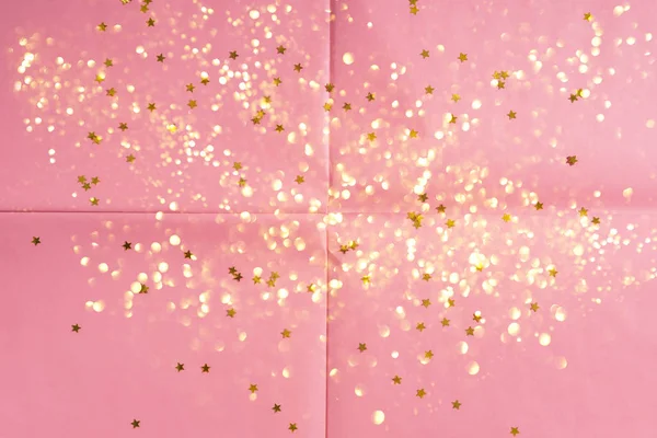 Sfondo di carta rosa con stelle e luci — Foto Stock