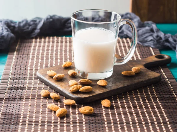 Vegan plant almond milk in a glass mug